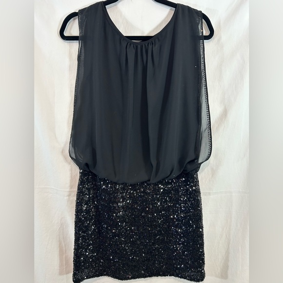 Aidan By Aidan Mattox Sleeveless Chiffon Blouson‎ Sequin Mini Dress US 2 Black - Picture 3 of 9